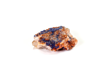 Macro mineral stone Malachite and Azurite against white background