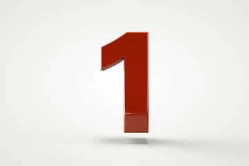 3D number with white background,number 1