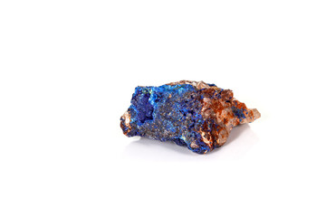 Macro mineral stone Malachite and Azurite against white background