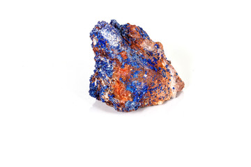 Macro mineral stone Malachite and Azurite against white background