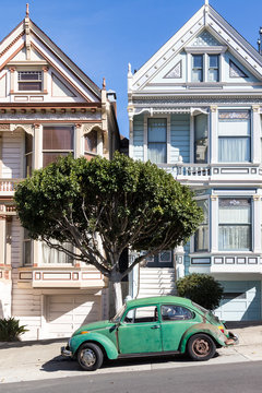 Painted Ladies San Fransisco With Green Car