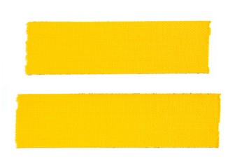 Two pieces of yellow cloth gaffer tape isolated on white background.