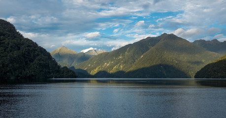 The beautiful Milford Sound, New Zealand the surronding mountains covered in dense forests
