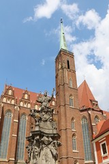 Wroclaw Cathedral, statue of virgin mary and jesus, statue, architecture, sculpture, monument, city, building, church, history, art, old, historic,	