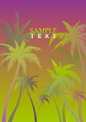 Tropic colorful background with palm tree silhouettes and space for text. Design elements. Vector illustration.