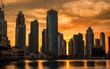 The magnificent sunset on Dubai towers