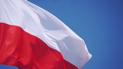 Polish flag waving on mast in slow motion 180fps 