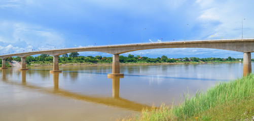 Panoramic view of bridge across the Mekong River. Thai-Lao friendship bridge, Thailand