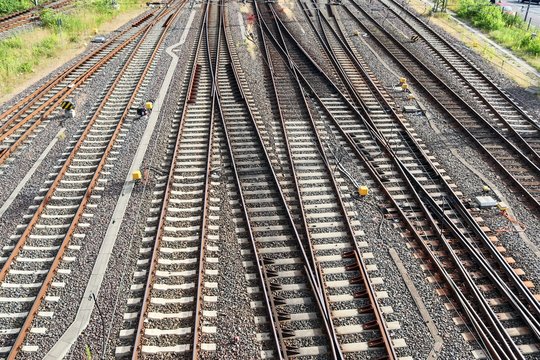 Detailed view on railroad tracks and railroad crossings in northern germany