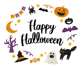 ハロウィンレタリングとフレーム水彩