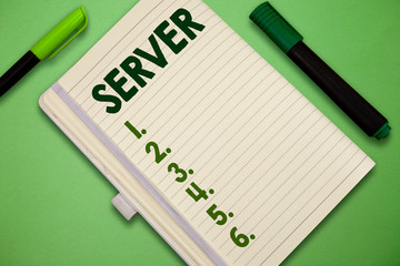 Handwriting text Server. Concept meaning computer program which manages access centralized resource network.