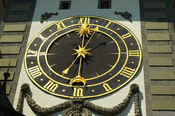 The famous clock of the clock tower Zytglogge in Bern Switzerland