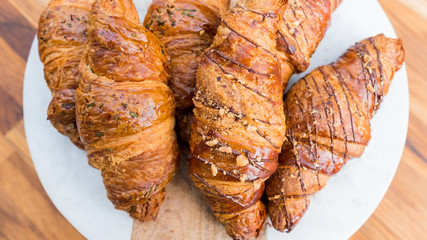 Croissants on tray
