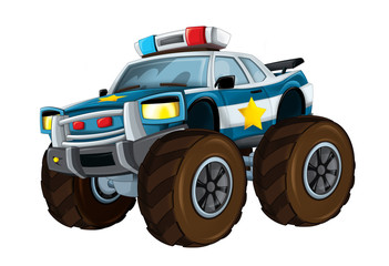 Cartoon police car like monster truck on white background - illustration for children © honeyflavour