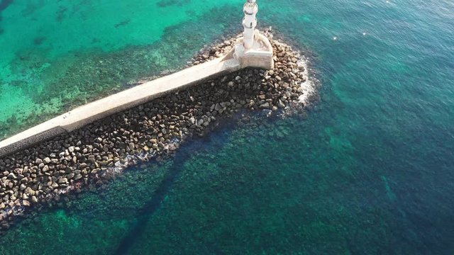 Aerial view of lighthouse and sea