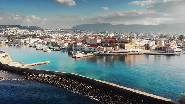 Lighthouse and port of Chania city
