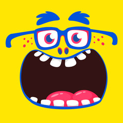 Funny cartoon monster face. Vector Halloween monster square avatar