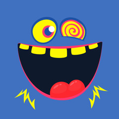 Funny cartoon monster face. Vector Halloween monster square avatar