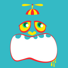 Funny cartoon monster face. Vector Halloween monster square avatar