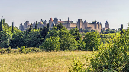 View of the medieval old town of Carcassonne in France