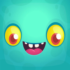 Funny cartoon monster face. Vector Halloween monster square avatar