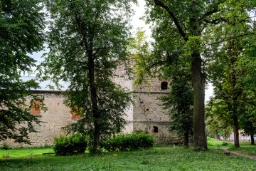 Fototapeta premium Half-ruined Sieniawski Castle in Berezhany, Ternopil region, Ukraine. August 2019