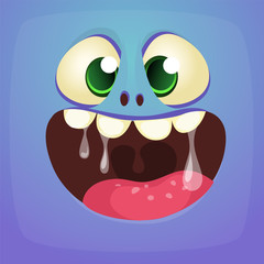 Funny cartoon monster face. Vector Halloween monster square avatar