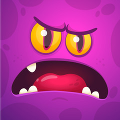 Funny cartoon monster face. Vector Halloween monster square avatar