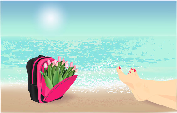 Summer background, vector illustration with a view of the beach