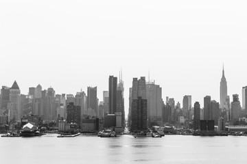 New York City midtown Manhattan skyline panorama view from Boulevard East Old Glory Park over...