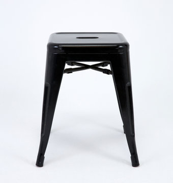 Metal Stool In Black Color On The White Isolated Background_2