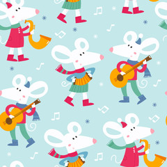 Obraz premium Christmas seamless pattern. Endless background with mice
