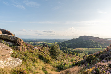 Fototapeta na wymiar Panoramic view of The Roaches, Hen Cloud and Ramshaw Rocks in the Peak District National Park.