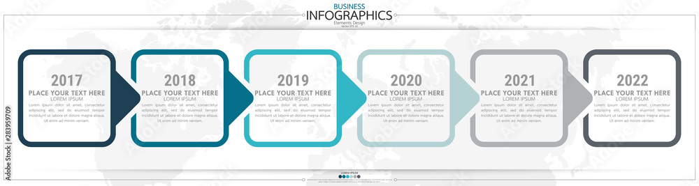 Poster nfographic business horizontal timeline steps process chart template. vector modern banner used for 