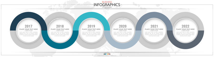 nfographic business horizontal timeline steps process chart template. Vector modern banner used for presentation and workflow layout diagram, web design. Abstract elements of graph options.