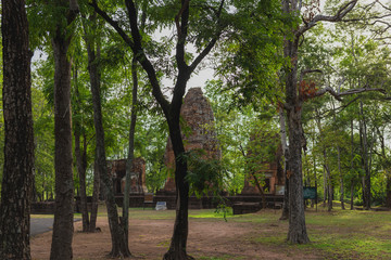 The ruins of the ancient Khmer building, stone castle, decorated with beautiful carvings Asian architectural monuments, the prosperity of Khmer, Buriram province in the northeast of Thailand...