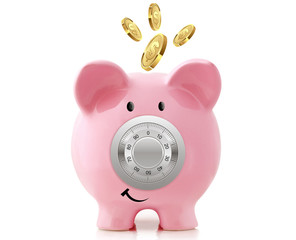 Piggy bank with combination lock. Illustration on an isolated white background