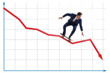 Businessman riding skateboard on financial graph