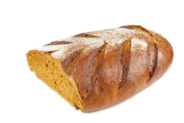 Half loaf of rye bread with butter, isolated on white