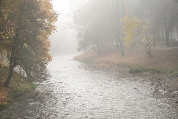 Obraz na płótnie Canvas Autumn colours on beech trees over small river