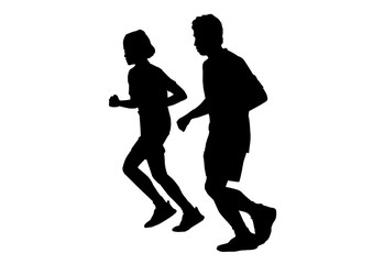 Fototapeta na wymiar silhouette woman and man run exercise for Health At area Stadium Outdoors.
