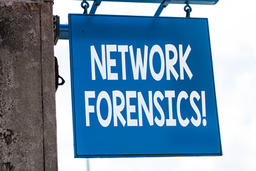 Writing note showing Network Forensics. Business concept for monitoring and analysis of computer network traffic