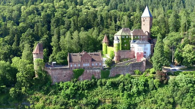 Aerial view of Zwingenberg Castle at river Neckar in Germany
