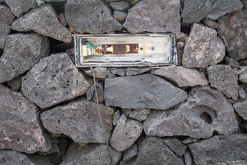 Power sockets in a stone wall