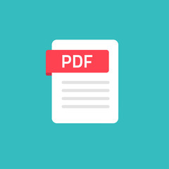 Pdf icon vector isolated on color background, flat cartoon document file symbol or pictogram image