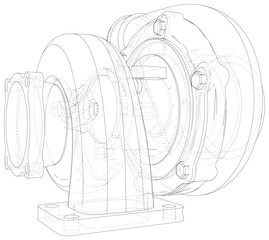 Isolated illustration of car turbocharger on white background. Illustration created of 3d.