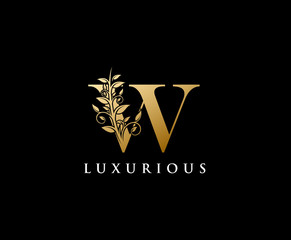 Golden W Letter Luxury Logo. Vintage Letter W With Floral Shape design perfect for fashion, Jewelry, Beauty Salon, Hotel Logo. Cosmetics, Spa Logo. Resort and Restaurant Logo. 