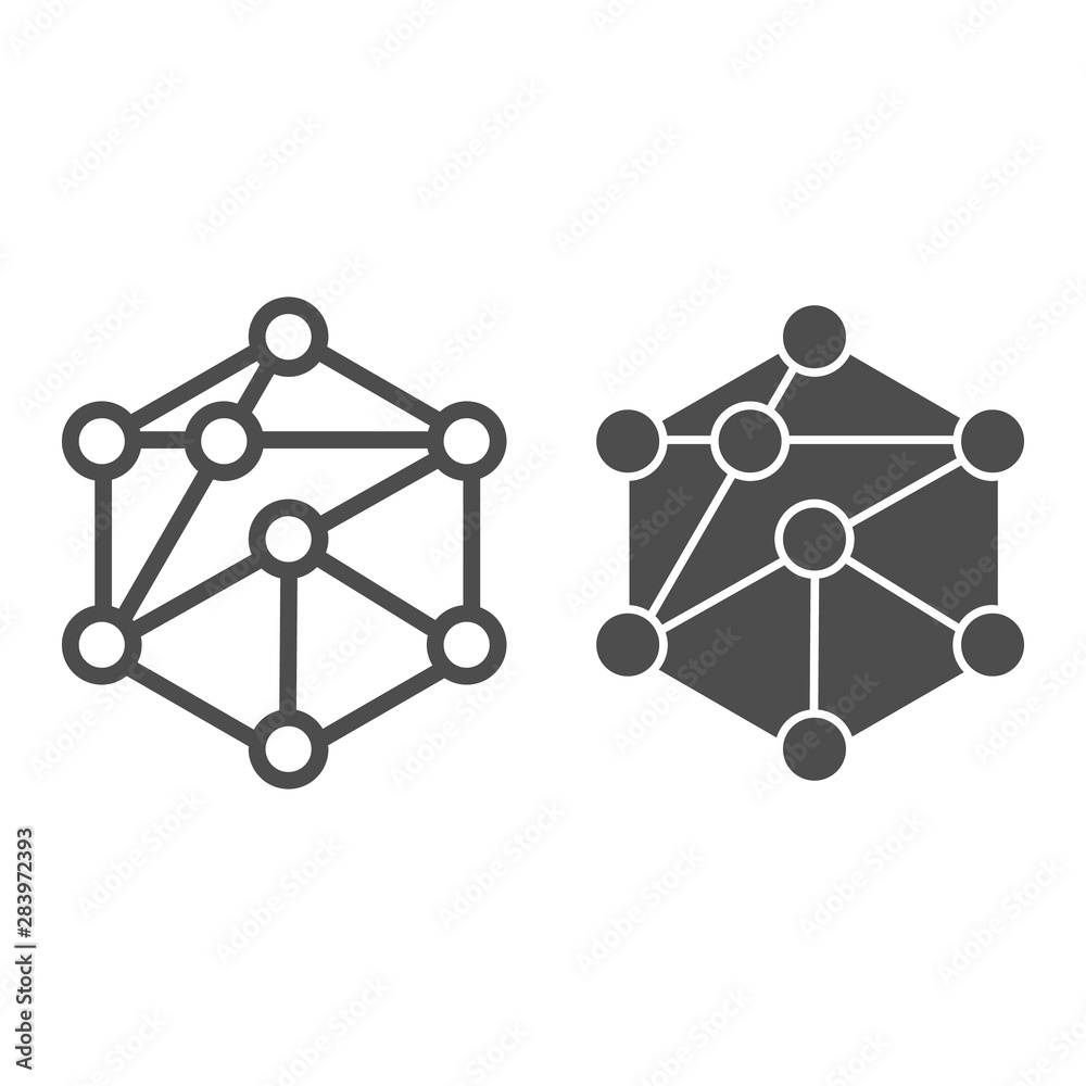 Poster cube network line and glyph icon. blockchain vector illustration isolated on white. cube structure o