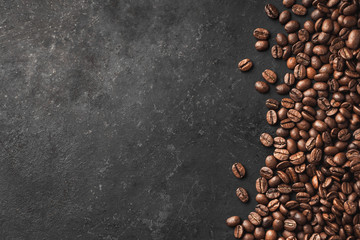 Fresh Coffee Beans With Dark Background And Copyspace