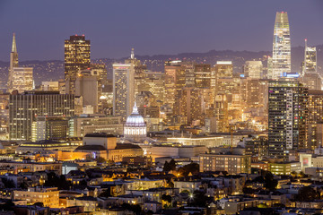 View of San Francisco Downtown from Corona Heights and Castro Neighborhoods. Corona Heights Park, San Francisco, California, USA.